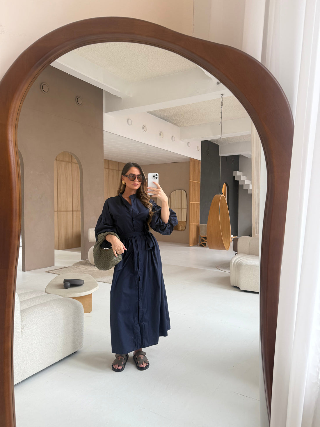 Robe longue bleue marine manche bouffante (SC208)