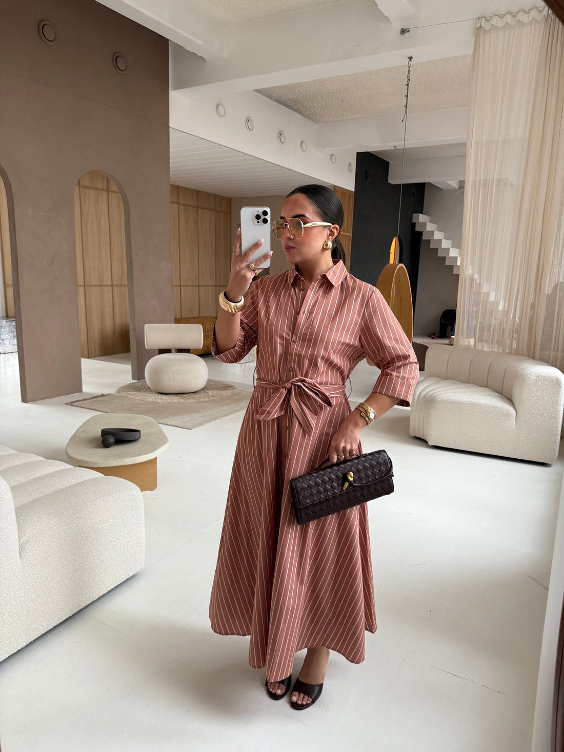 Robe BIBA longue rayures terracota