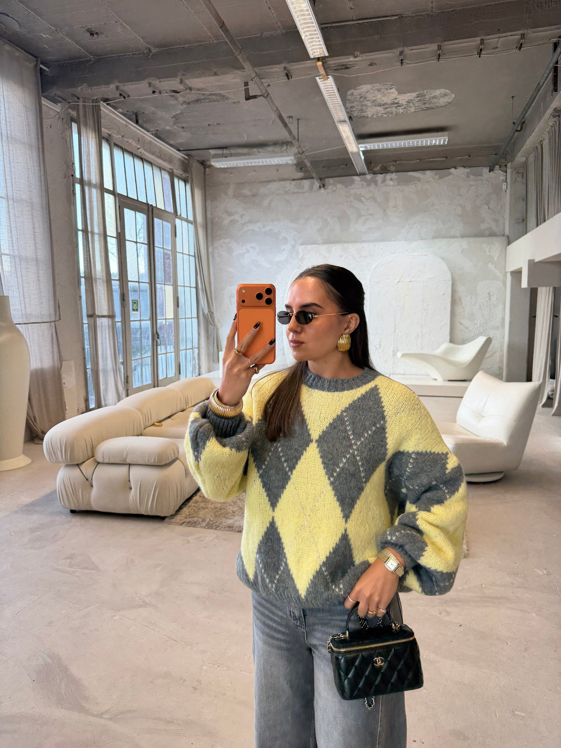 Pull LOSANGE jaune gris