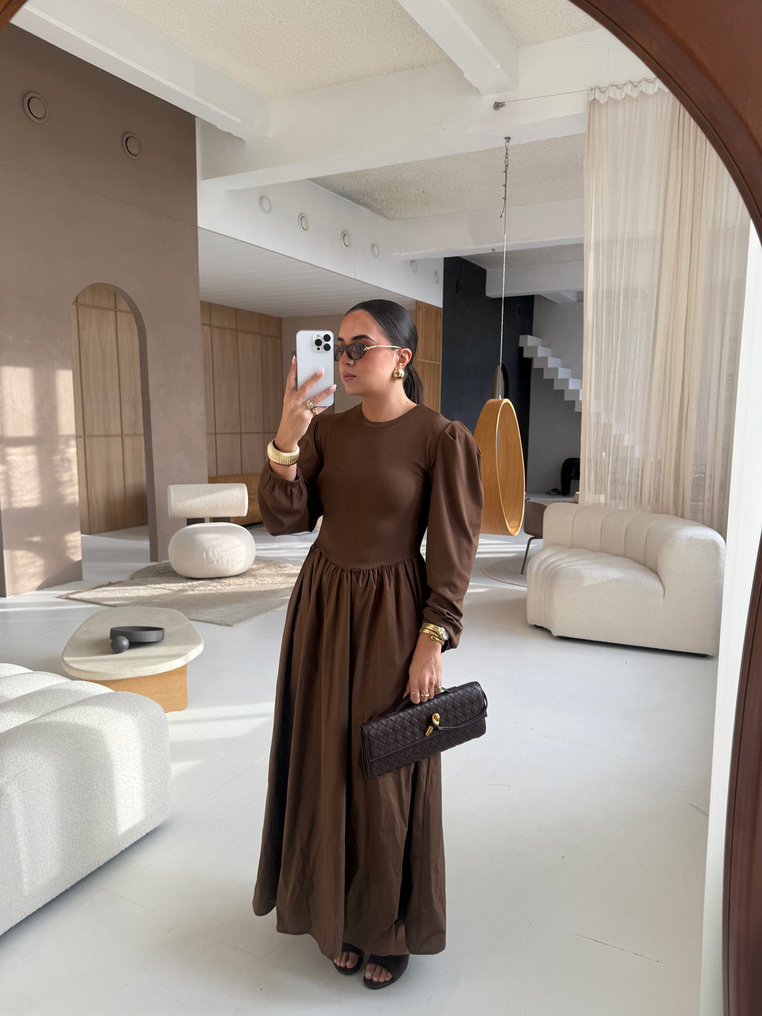 Robe bi matière marron (26CY610)