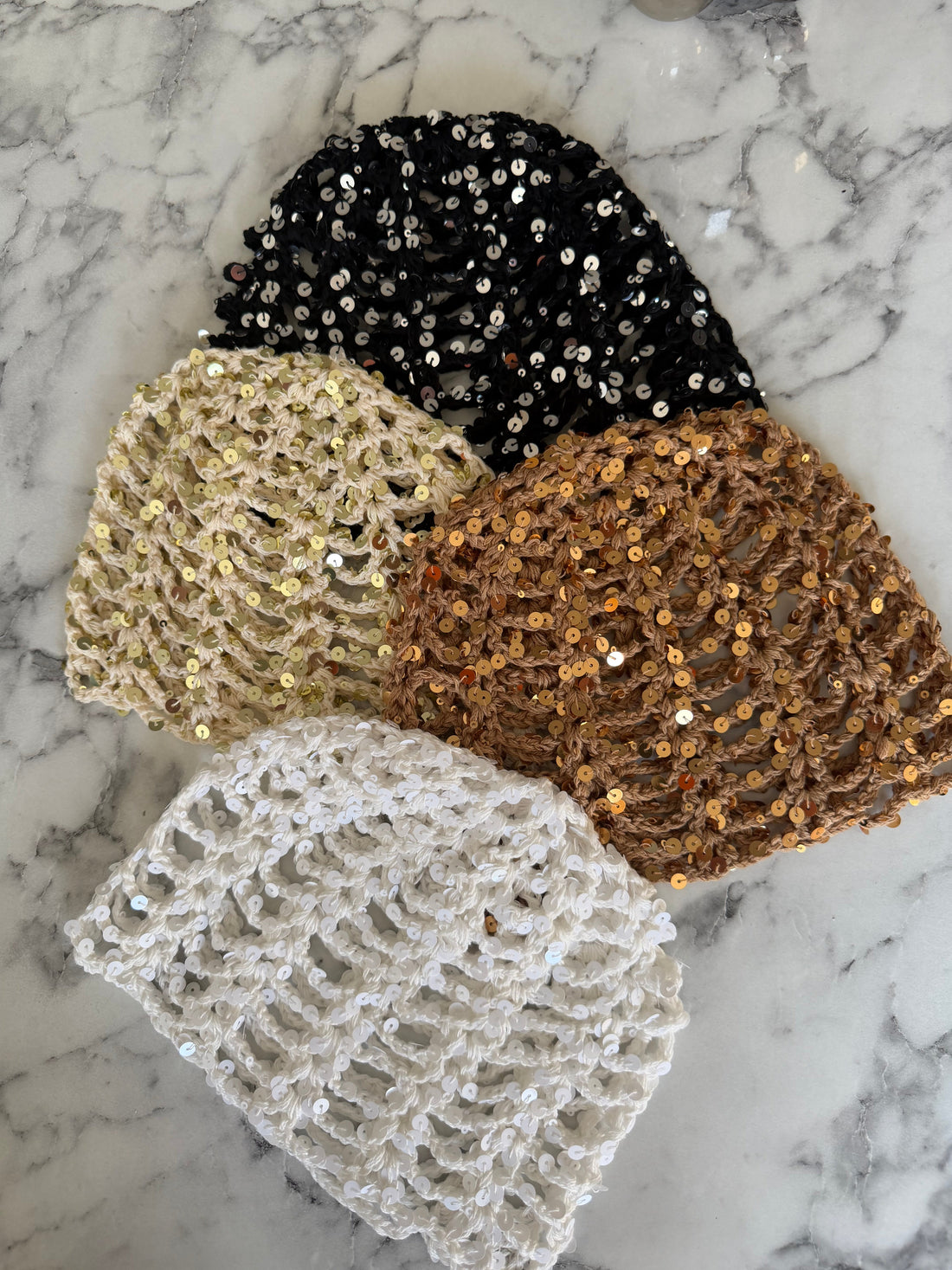 Bonnet crochet paillette camel