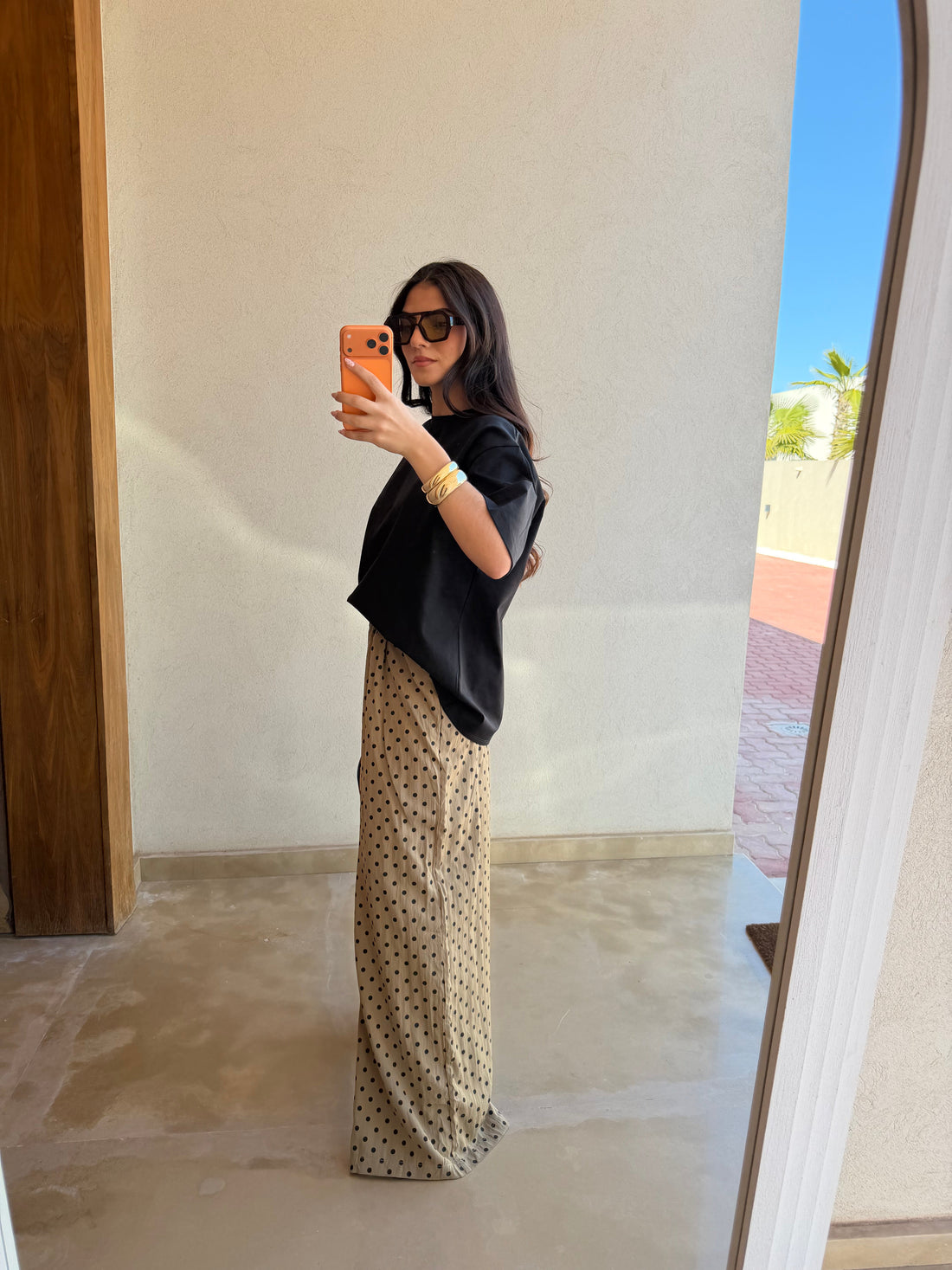 Pantalon Camel à pois noir (79450)