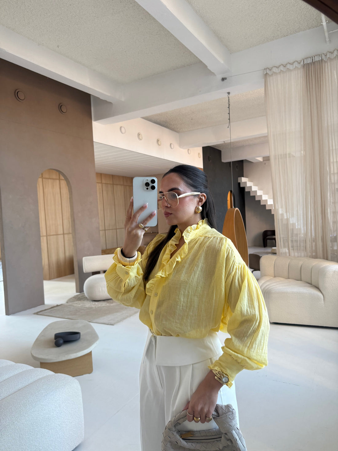Chemise effet lin jaune (KC8288)