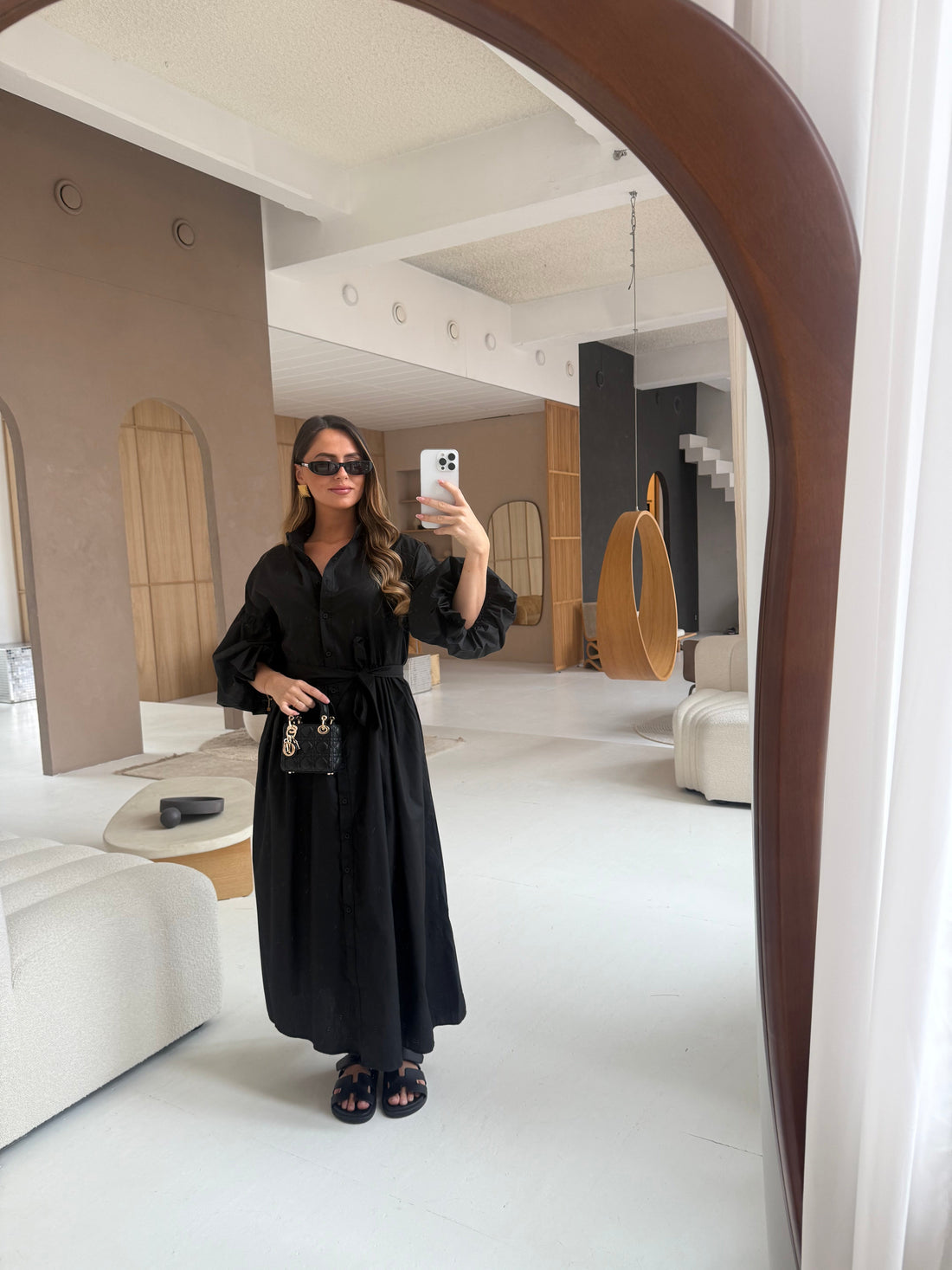 Robe longue noire manche bouffante (SC208)