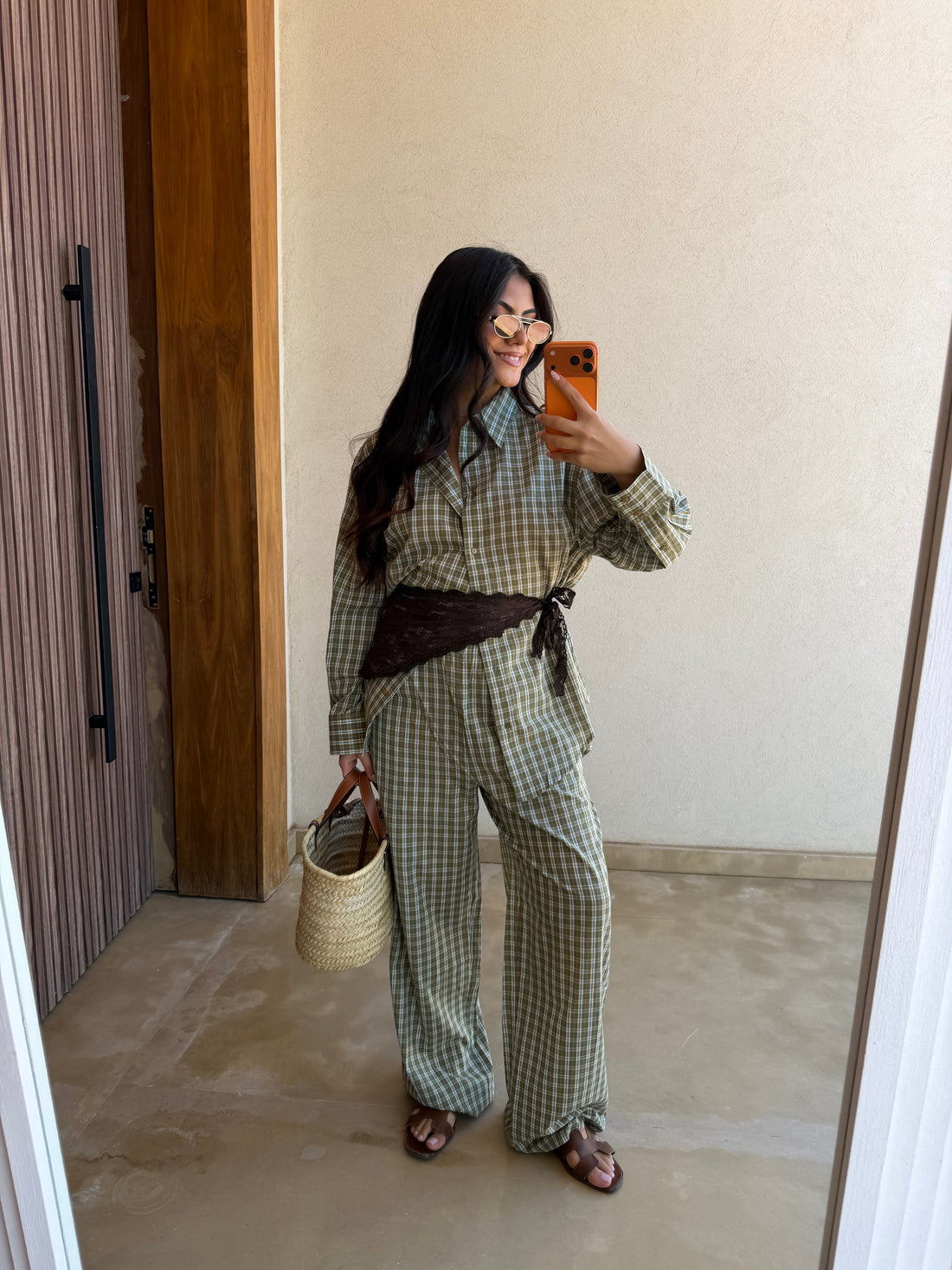 Chemise AGNES kaki carreaux