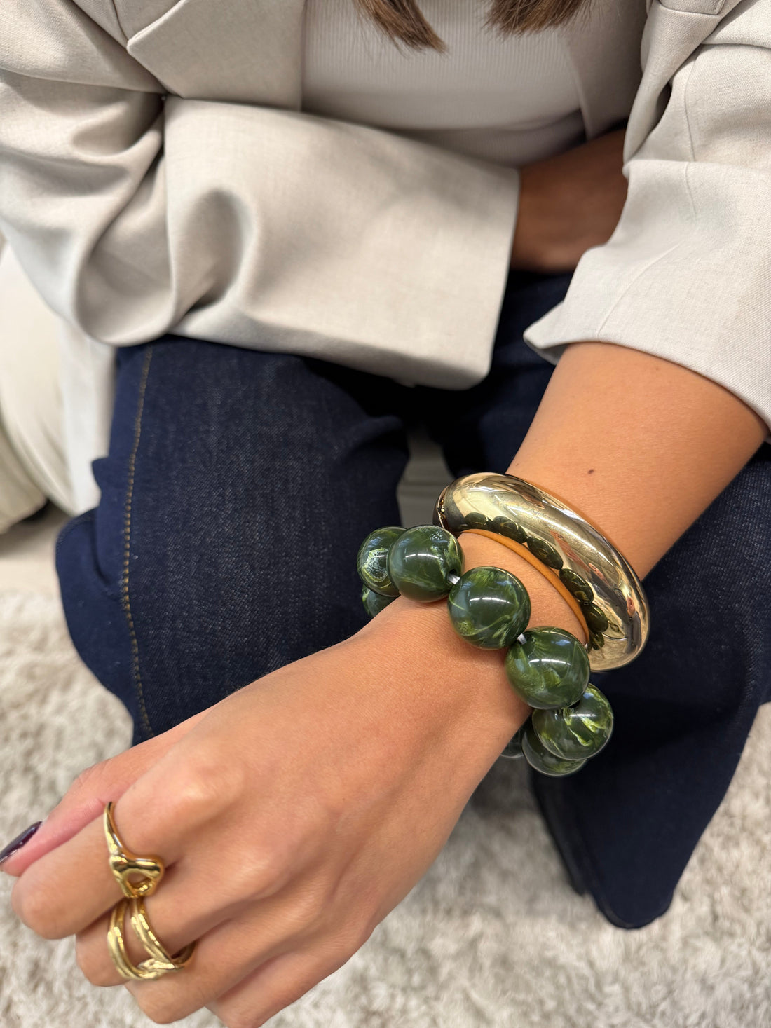 Bracelet jonc résine BOULE vert